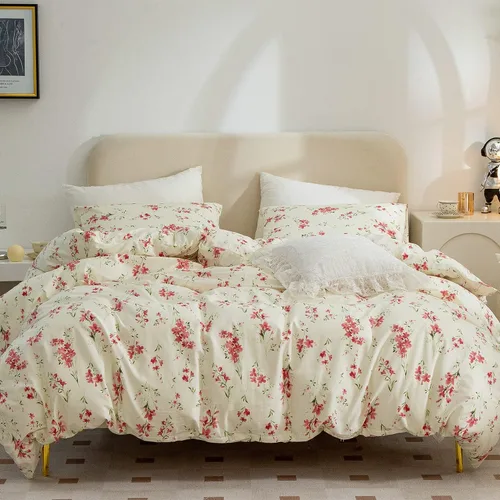 Vista 14 de Juego de ropa de cama individual 100% microfibra cepillada chic con flores, 3 piezas - Funda de edredón y 2 fundas de almohada con cierre