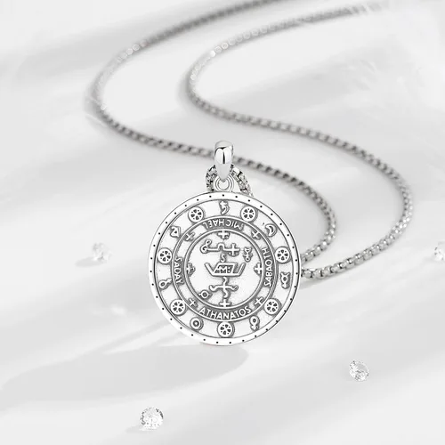 Vista 2 de Vito Collar con colgante de plata de ley 925, San Miguel, San Cristóbal, San Juda, sello de siete arcángeles, Virgen María milagrosa, crucifijo