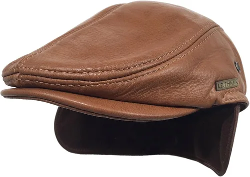 Vista 4 de LETHMIK Sombrero Plano de taxista en Piel Auténtica clásico Newsboy Cap Ivy de conducir