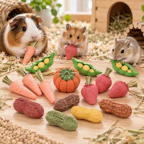 Vista 4 de HERCOCCI 15 juguetes masticables de conejillo de indias, juguetes para hámster que evitan el crecimiento excesivo de los dientes, verduras