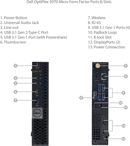 Vista 4 de Dell Mini computadora de escritorio OptiPlex 5070, procesador Intel Core i3-9100T de 9ª generación de hasta 3.7 GHz Micro PC, 16 GB DDR4 RAM, 512 GB