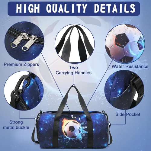 Vista 3 de CAMTOP Bolsa de viaje para mujeres y niñas, bolsa de mano deportiva para gimnasio y fin de semana, B-Fútbol, Bolsa de lona de fútbol infantil