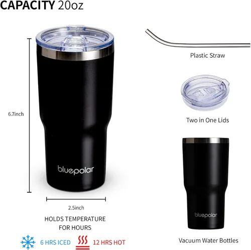 Vista 5 de Taza de café térmica de 20 onzas, taza aislada, taza portátil para llevar con tapa y pajita, vaso de viaje de agua de acero inoxidable para bebidas