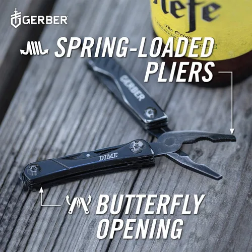 Vista 6 de Gerber Gear Dime 12-en-1 Mini EDC Multiherramienta - Pinzas de punta, cuchillo de bolsillo, llavero, abridor de botellas - Regalos para hombres