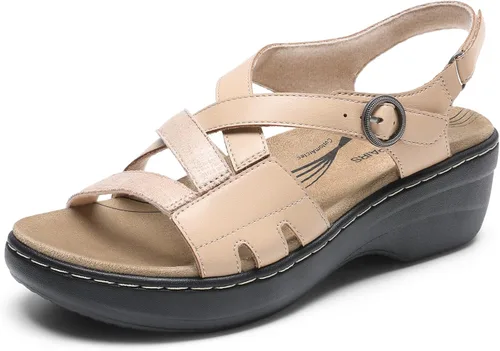 Vista 8 de DREAM PAIRS Sandalias de cuña cómodas con soporte de arco para mujer, puntera abierta, zapatos para caminar de verano