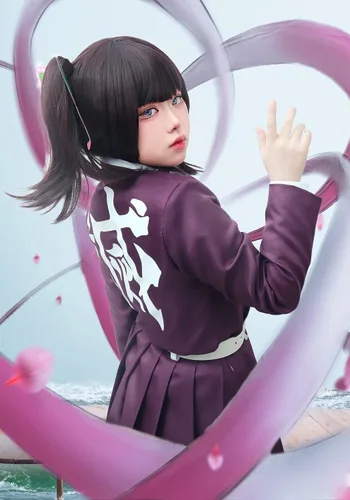 Vista 7 de C-ZOFEK Vestido morado para mujer, disfraz de anime con cuerda blanca y cinturón