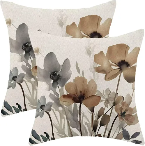 Vista 14 de AEIOAE Juego de 2 fundas de almohada florales azules y marrones de 16 x 16 pulgadas, fundas de almohada decorativas de flores de acuarela