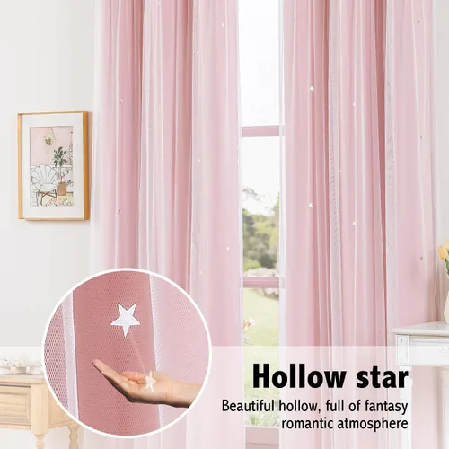 Vista 4 de indistar Cortinas opacas con recortes de estrellas para dormitorio de niña, cortinas de oscurecimiento para habitación de bebé, cortinas