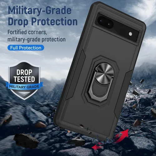 Vista 6 de Funda para Google Pixel 6A 5G con protector de pantalla, grado militar, de doble capa, resistente, a prueba de golpes, cubierta protectora de cuerpo