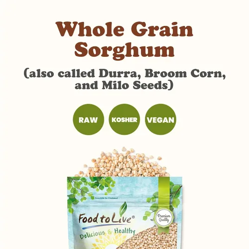 Vista 4 de Food to Live Sorgo blanco italiano de grano entero, 1 libra – Granos blancos de primera calidad. Semillas milo crudas. Vegano, Escoba de maíz a