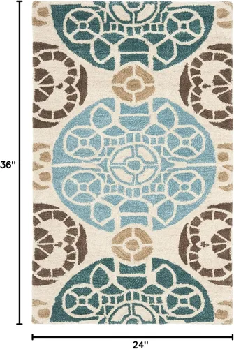 Vista 2 de SAFAVIEH Wyndham Collection - Alfombra decorativa de 2 x 3 pies, beige y azul, hecha a mano, lana moderna, ideal para zonas de alto tráfico
