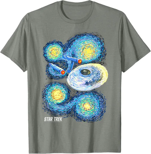 Vista 21 de Star Trek Camiseta de pintura de noche estrellada de la serie original, Negro, S