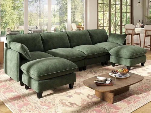 Vista 30 de WorthFurni Sofá modular modular de 105 pulgadas con asiento profundo, sofá nube en forma de L con cojines de gran tamaño y otomanas móviles, sofás