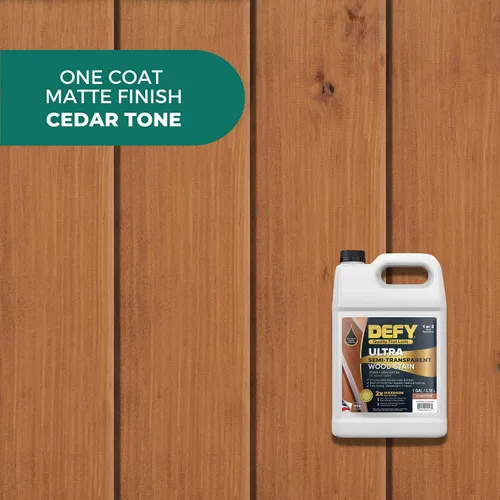 Vista 2 de DEFY Tinte y sellador de madera ultra semitransparente para exteriores en uno – tono cedro, 1 galón, tinte de cubierta y sellador Color rico