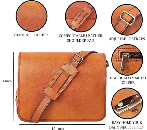Vista 6 de URBAN LEATHER Laptop Shoulder Messenger Bag - Vintage Brown Handmade Satchel Briefcase Bag for Men