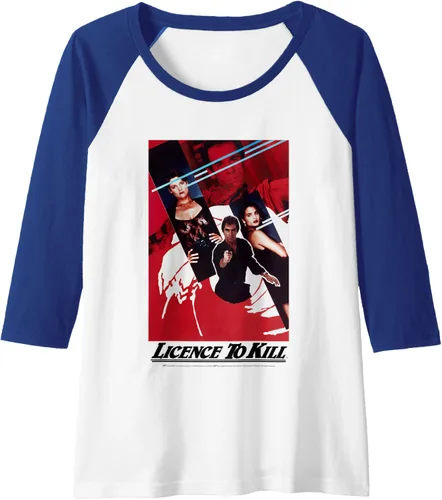Vista 4 de Official James Bond 007 Licence To Kill - Camiseta de béisbol raglán, Negro - Negro/Blanco