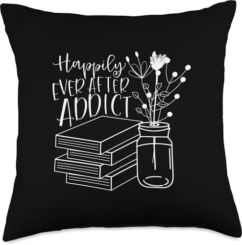 Vista 4 de Banned Books & Book Lover Gifts EC Happily Ever After Addict Reading Book Lovers Throw Pillow, 16x16, Multicolor