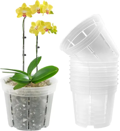 Vista 14 de Juego de 6 macetas de orquídea de 14 cm, macetas de orquídea para trasplante, macetas de orquídea transparentes de plástico con agujeros, maceta