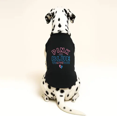 Vista 2 de Camiseta con texto en inglés "We Love You Gender Reveal Dog Te", sin mangas, tallas para cachorros, juguetes y razas grandes (negro, XS 824)