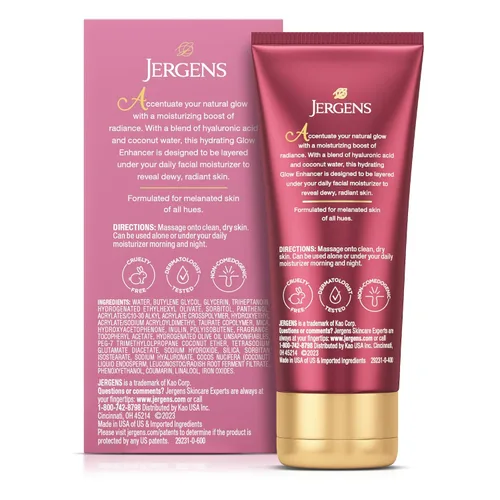 Vista 5 de Jergens Melanin Glow Mejorador de brillo facial, luminizador e hidratante con ácido hialurónico, probado por dermatólogos, no comedogénico, 2Oz