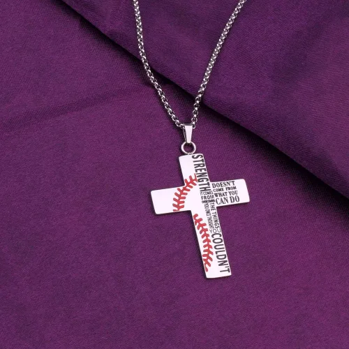 Vista 5 de Collar inspirador de cruz de béisbol cristiana, la fuerza no viene de lo que puedes hacer