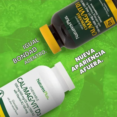Vista 2 de NaturesPlus Cal/Mag/VIT D3 con vitamina K2-60 tabletas masticables – Sabor a chocolate – Calcio, magnesio, vitamina D3 y K2 Suplemento de apoyo