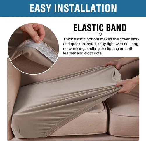 Vista 4 de ADPON Funda de cojín elástica de terciopelo para sofá, funda de cojín de felpa para silla, sofá biplaza o sofá, protector de muebles, cojín de Gris