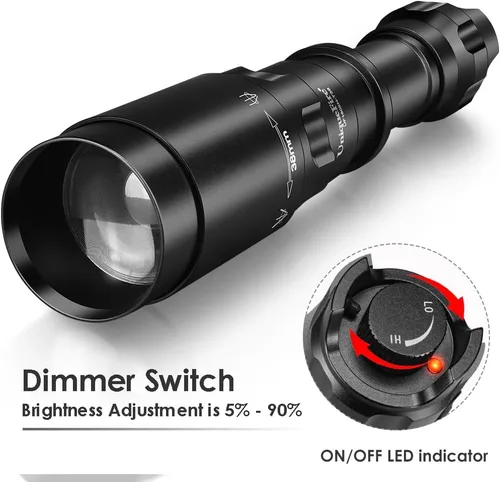 Vista 7 de Linterna verde LED 1605N para caza nocturna, lente Fresnel con zoom y luz verde depredador con interruptor de atenuación rápido y soporte, linterna