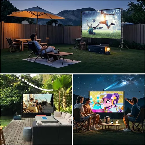 Vista 3 de Pantalla de proyector para exteriores con soporte, pantalla de proyector portátil de 120 pulgadas, soporte resistente, altura ajustable, pantalla