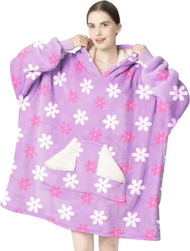 Vista 28 de Touchat - Manta con capucha portátil, sudadera con capucha de forro polar sherpa de gran tamaño con bolsillo gigante y mangas para adulto, regalo