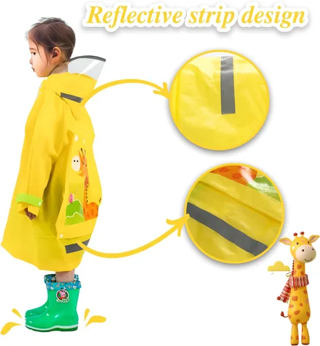 Vista 3 de Impermeable para niños y niñas, poncho de lluvia con capucha, impermeable, reutilizable, EVA, ropa impermeable para niños de 2 a 12 años