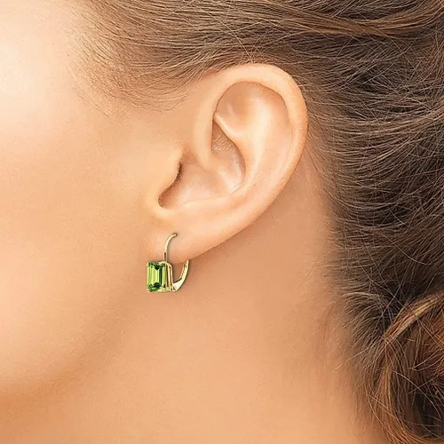 Vista 3 de Aretes de oro amarillo de 14 quilates de 0276 x 0197in de peridoto verde con palanca gota trasera joyería fina para mujer regalos para ella Cristal