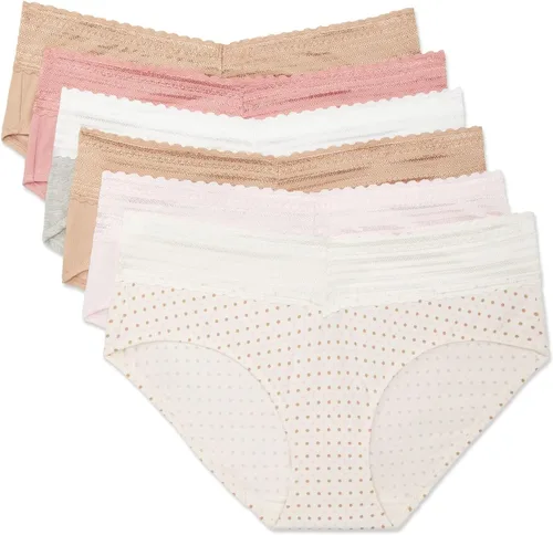 Vista 5 de Warner's Blissful Benefits para mujer, paquete de 6 pantaletas hipster de algodón con cintura cómoda sin excavaciones y encaje Ru2266w Gris oscuro