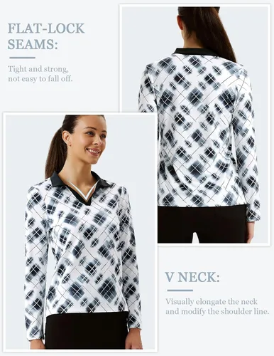 Vista 3 de JACK SMITH Polo de golf de manga larga para mujer, cuello en V, atlético, para tenis, absorbe la humedad