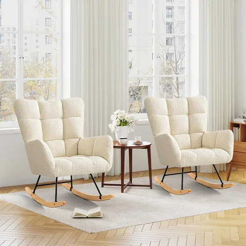 Vista 10 de Furniliving - Mecedora tapizada para cuarto de bebé, silla balancín moderna con asiento acolchado, silla de lectura con respaldo alto y cómoda