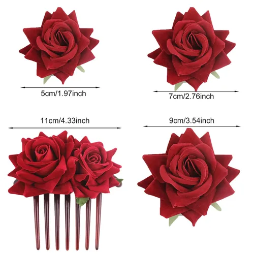 Vista 3 de 4 horquillas rosas para mujer, broche de rosa nupcial, pinzas florales para boda, para mujer, niña, fiesta, boda (negro)