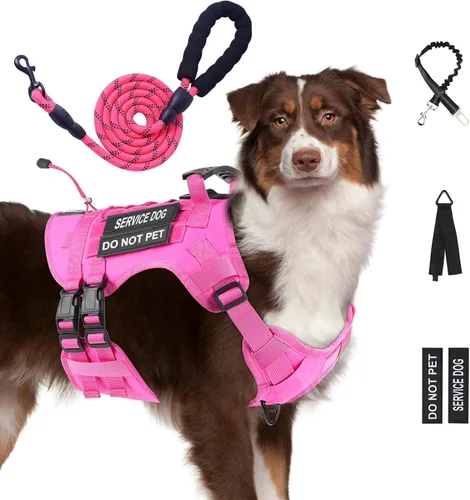 Vista 13 de Arnés táctico sin tirones para perro, tamaño pequeño, chaleco para perro de servicio, S, negro Arnés táctico y correa para perro, arnés ajustable