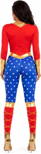 Vista 2 de Tipsy Elves Disfraz de superhéroe rojo y patriótico de Halloween de manga larga para mujer
