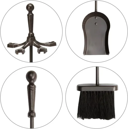 Vista 5 de Uniflame F-1634 - Juego de fuego de 5 piezas con asas de bola y base de pedestal, bronce Ball Handles and Pedestal Base