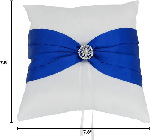 Vista 2 de he andi 7.8 "Satén Artificial Diamante Decoración Anillo de Bodas Cojinete Almohada (azul)