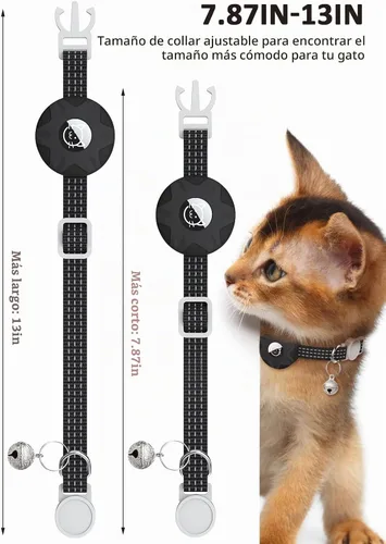 Vista 2 de Apple AirTag - Collar para gatos, rastreador GPS con función separable y campana, ligero para gatos y gatitos (negro)