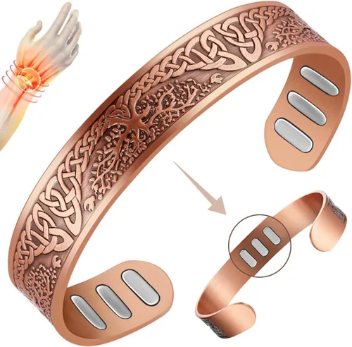 Vista 16 de Vicmag Pulsera de Cobre para Hombres Pulsera Magnética de Fuerza 9X para Hombres 99% Cobre Puro con Imanes de 5000 Gauss, Caja de Presentación