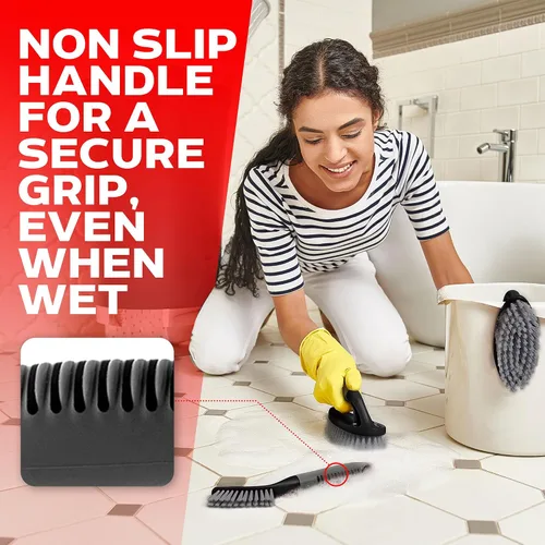 Vista 4 de Set de cepillos de limpieza de 3 piezas - Cepillo de limpieza para ducha con mango ergonómico y cerdas duraderas - Cepillo limpiador de lechada
