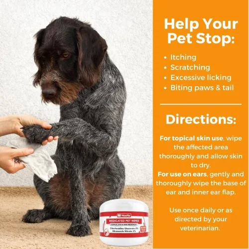 Vista 5 de Nootie - Toallitas medicadas para perros, toallitas para mascotas con clorhexidina y miconazol para perros y gatos - Toallitas pequeñas de 2", 60