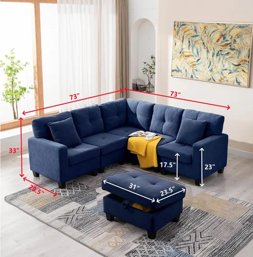 Vista 2 de Sofá modular de 5 asientos con otomana de almacenamiento, juego de muebles de sala de estar en forma de L y U para espacios pequeños, espuma
