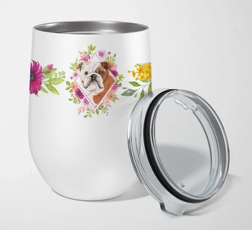 Vista 54 de Caroline's Treasures CK4110TBL12 Afghan Hound Pink Flowers - Vaso de vino aislado de acero inoxidable de 12 onzas con tapa, bonita taza de viaje