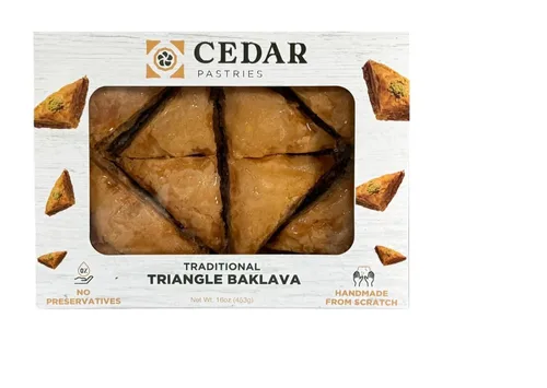 Vista 6 de Cedar Pastries Baklava triangular tradicional de 16 piezas – Surtido de anacardos, almendras y nueces Postre mediterráneo hecho a mano Kosher