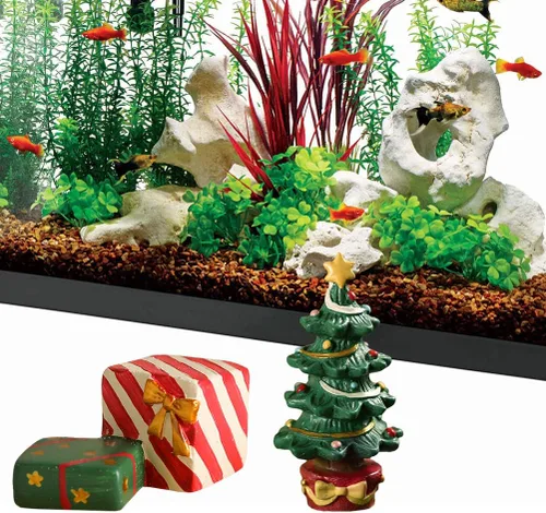 Vista 2 de Adornos de acuario de Navidad Decoración de pecera Árbol de Navidad Caja de regalo de dibujos animados Serie de Navidad Decoración de paisajismo