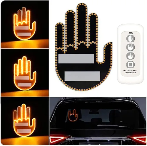 Vista 4 de Luz de dedo para automóvil con control remoto, divertida iluminación LED de gestos con 3 modos, recordatorio de advertencia de luz de señal
