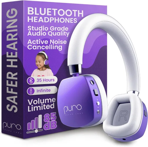 Vista 4 de Puro Sound Labs PuroQuiet Plus - Auriculares con cancelación de ruido para niños, Bluetooth, diseño en la oreja con micrófono integrado, audio